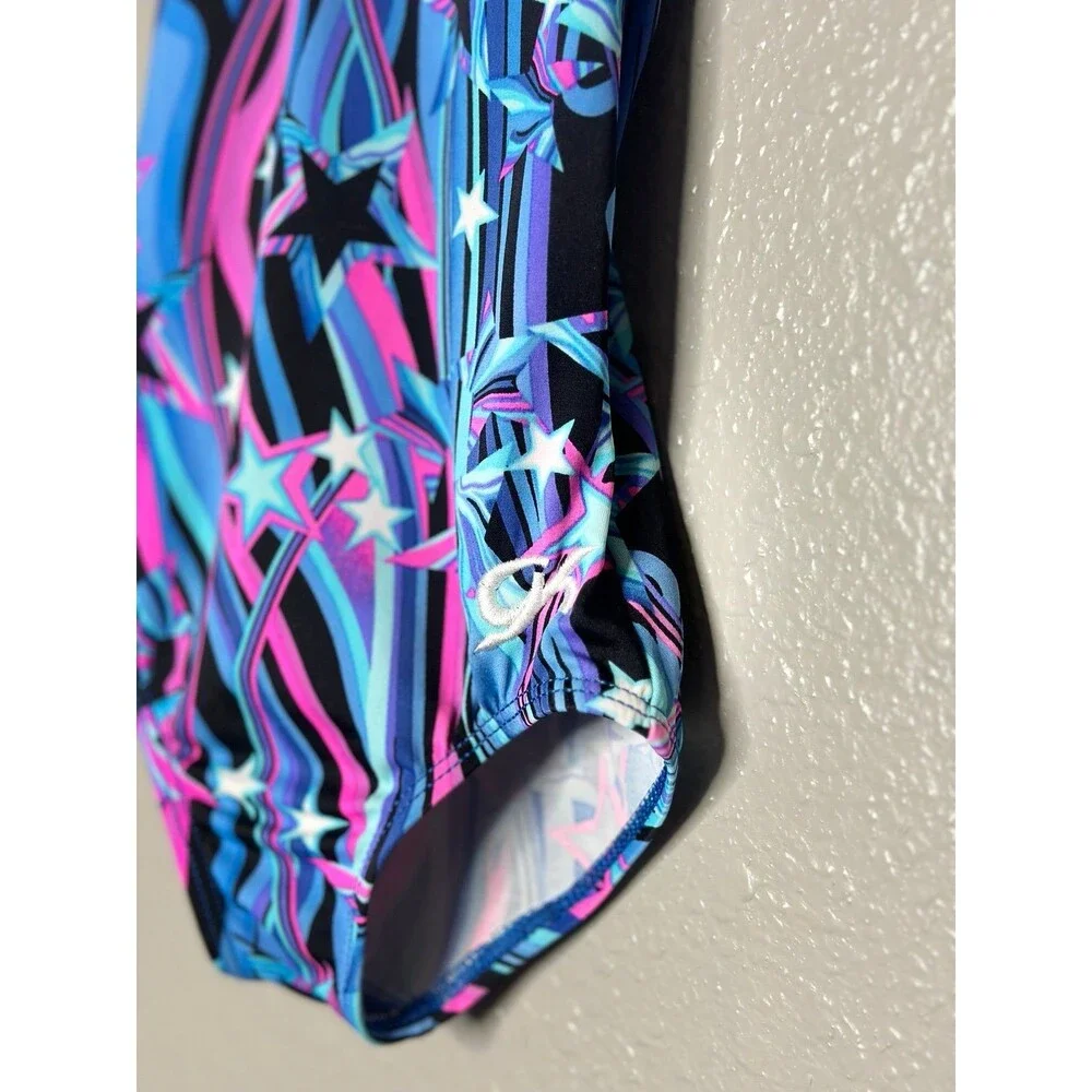 GK Girls Gymnastics Leotard Stars Print Blue Pink Black XS